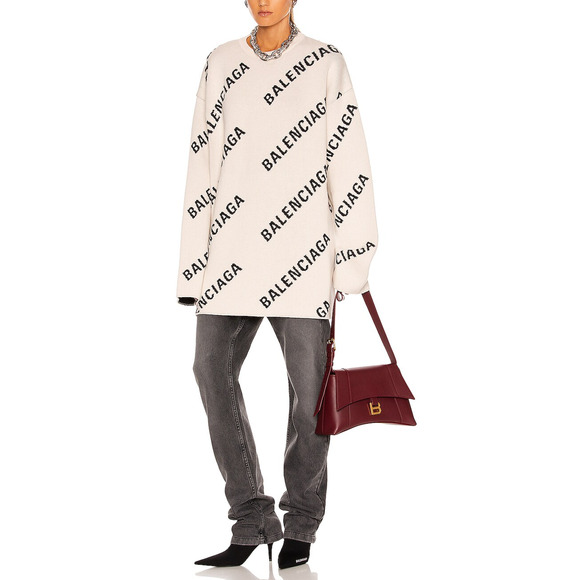 Balenciaga Long Sleeve White Cotton Crewneck Sweater Size S - NWT - Picture 1 of 6